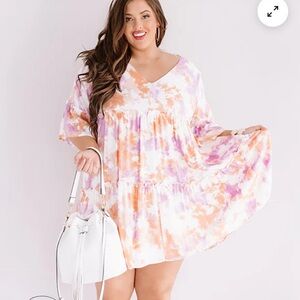 143 Story purple orange Cream Tiered Ruffle Mini Dress Cover-Up Size 1X